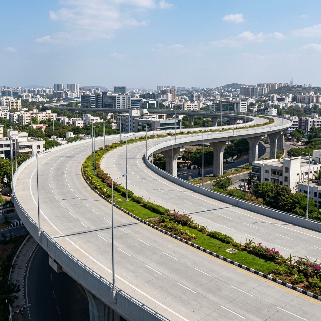 Modern concrete expressway or flyover in a metropolitan Indian city